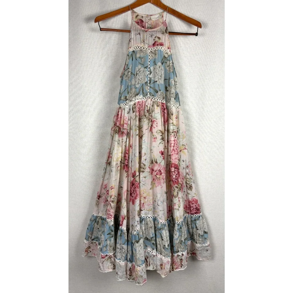 Zimmermann/Anthropologie Meadowsweet Maxi Dress Pastel Floral W s Sz 2 Silk/Ctn - Picture 1 of 13